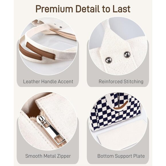 Women's White Tote Bags Large Utility Bags with Pockets Zip for Teacher Work - Picture 5 of 9